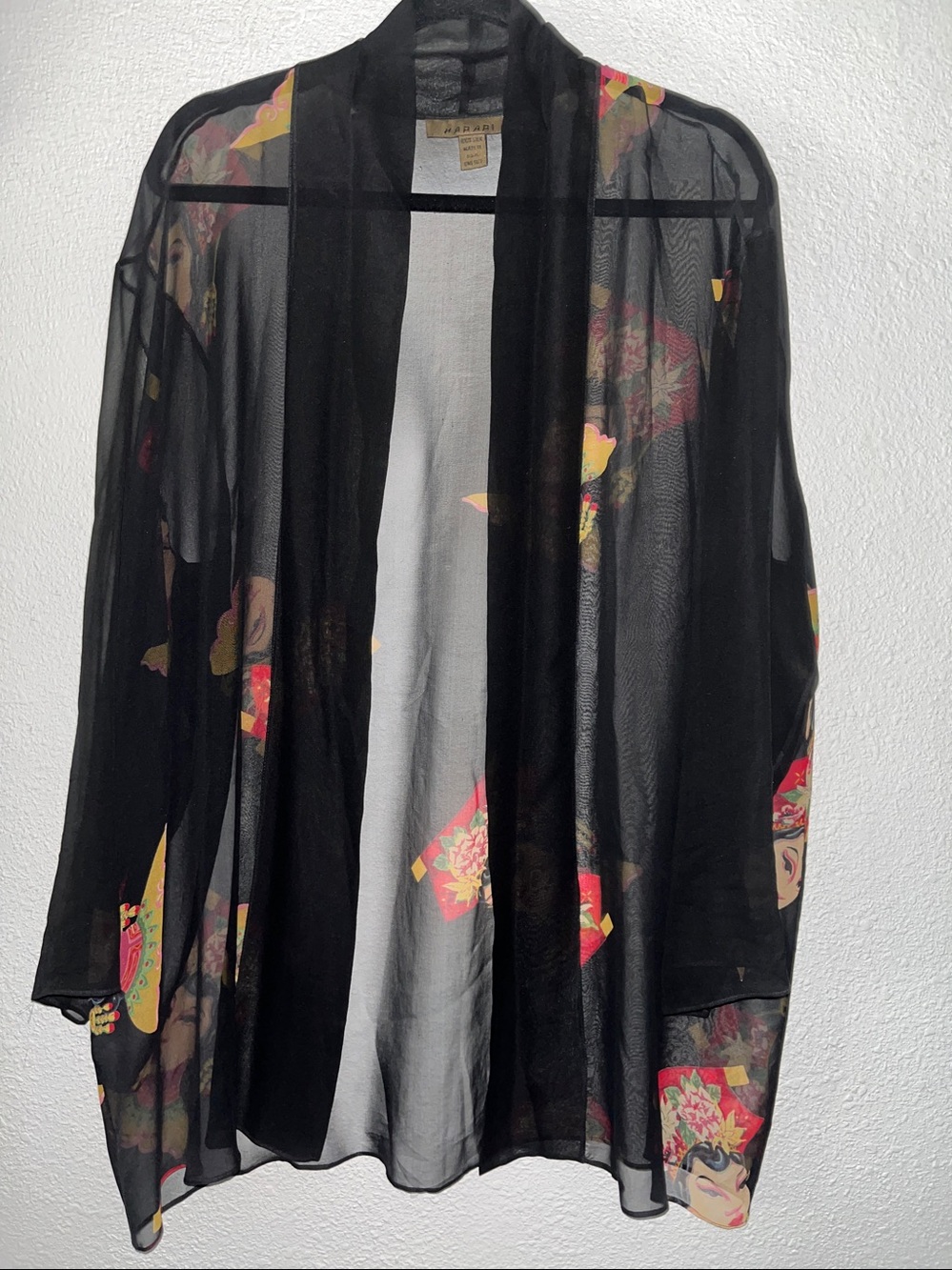 HARARI Vintage 3 piece Silk  Floral Print Kimono, Pants, Scarf
Sz L